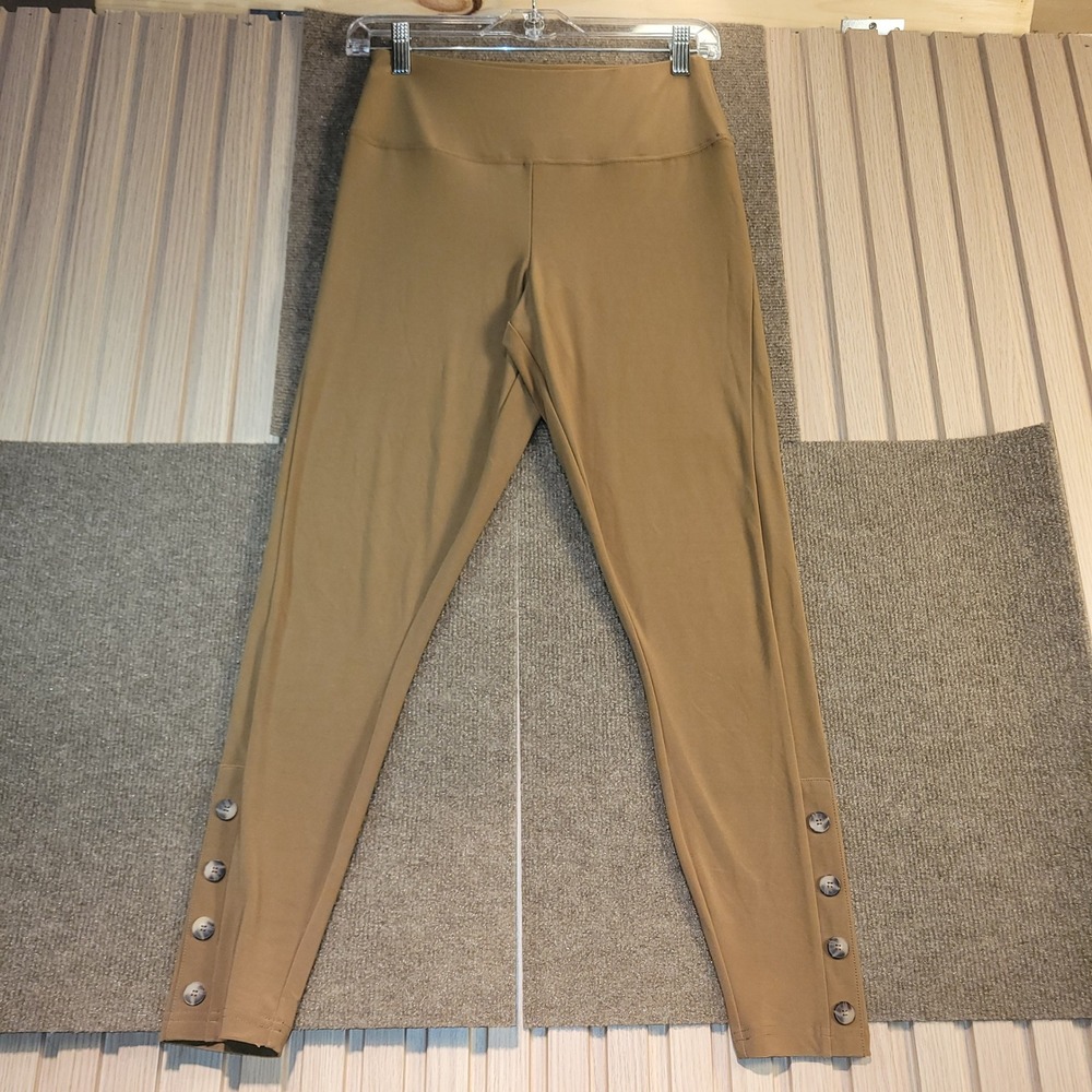 Sympli Leggings Women 8 Brown Excellent Button Detail High Rise Matte Jersey